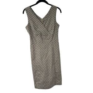 Gap 04 Y2K Career‎ V Neck Sheath Dress Tan Black Floral Print